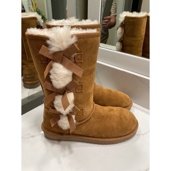 Koolaburra by UGG Victoria Tall Boot Suede and Shearling Bow-Tied Size 8 - Picture 5 of 11